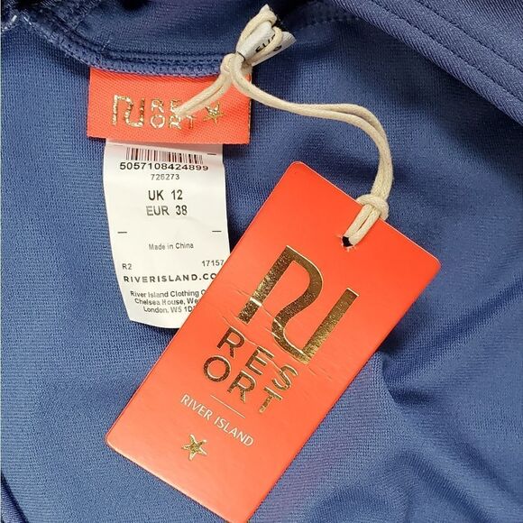 NWT River Island Slate Blue Plunge One Piece Swimsuit - Picture 3 of 3